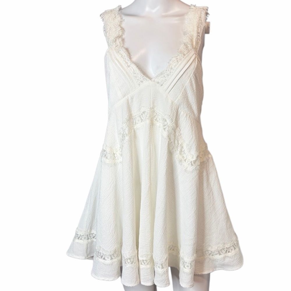 Altar'd State Elegant White Lace Trim Dress Size Medium